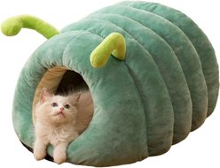 NonoPets Caterpillar-Shaped Plush Bolster Dog & Cat Bed, Green, Medium