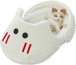 NonoPets Cute Cat-Shaped Plush Bolster Cat Bed, White, X-Large