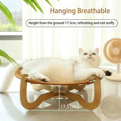 Show full view: NonoPets Breathable Woven Elevated Rattan-Style Furniture Style Sofa Dog & Cat Hammock Bed with Wooden Frame slide 5 of 9