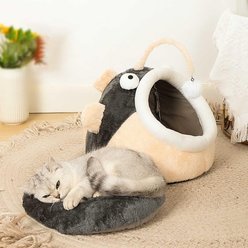 NonoPets Fish-Shaped Covered Cat House Bed, Soft Beige/Brown Pastel, Medium slide 2 of 6