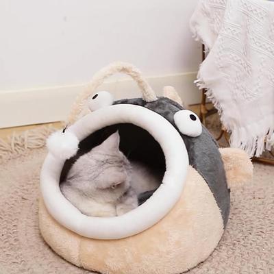 Show full view: NonoPets Fish-Shaped Covered Cat House Bed, Soft Beige/Brown Pastel, Large slide 2 of 7