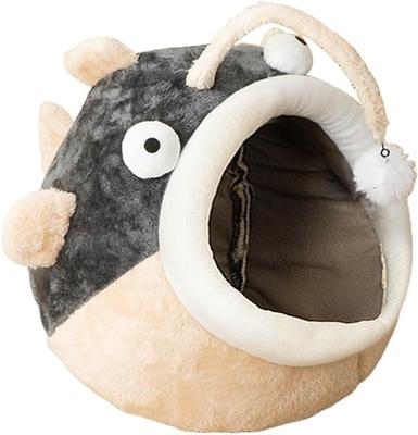 Show full view: NonoPets Fish-Shaped Covered Cat House Bed, Soft Beige/Brown Pastel, Large slide 3 of 7