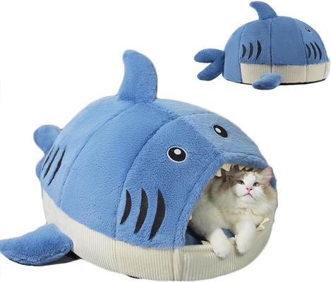Show full view: NonoPets Shark Shape Warm Covered Cat & Dog Nest Bed, Medium slide 3 of 6