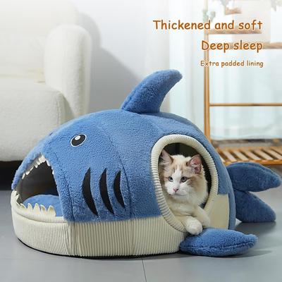 Show full view: NonoPets Shark Shape Warm Covered Cat & Dog Nest Bed, Medium slide 4 of 6