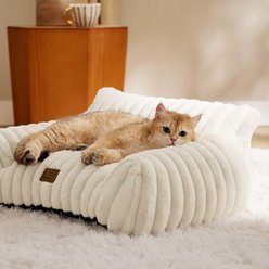 NonoPets Premium Soft Corduroy Fleece, Fuzzy Furniture Style Sofa Dog & Cat Bed with Removable Washable Cover, Beige