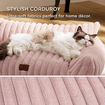 Show full view: NonoPets Premium Soft Corduroy Fleece, Fuzzy Furniture Style Sofa Dog & Cat Bed with Removable Washable Cover, Pink slide 4 of 7
