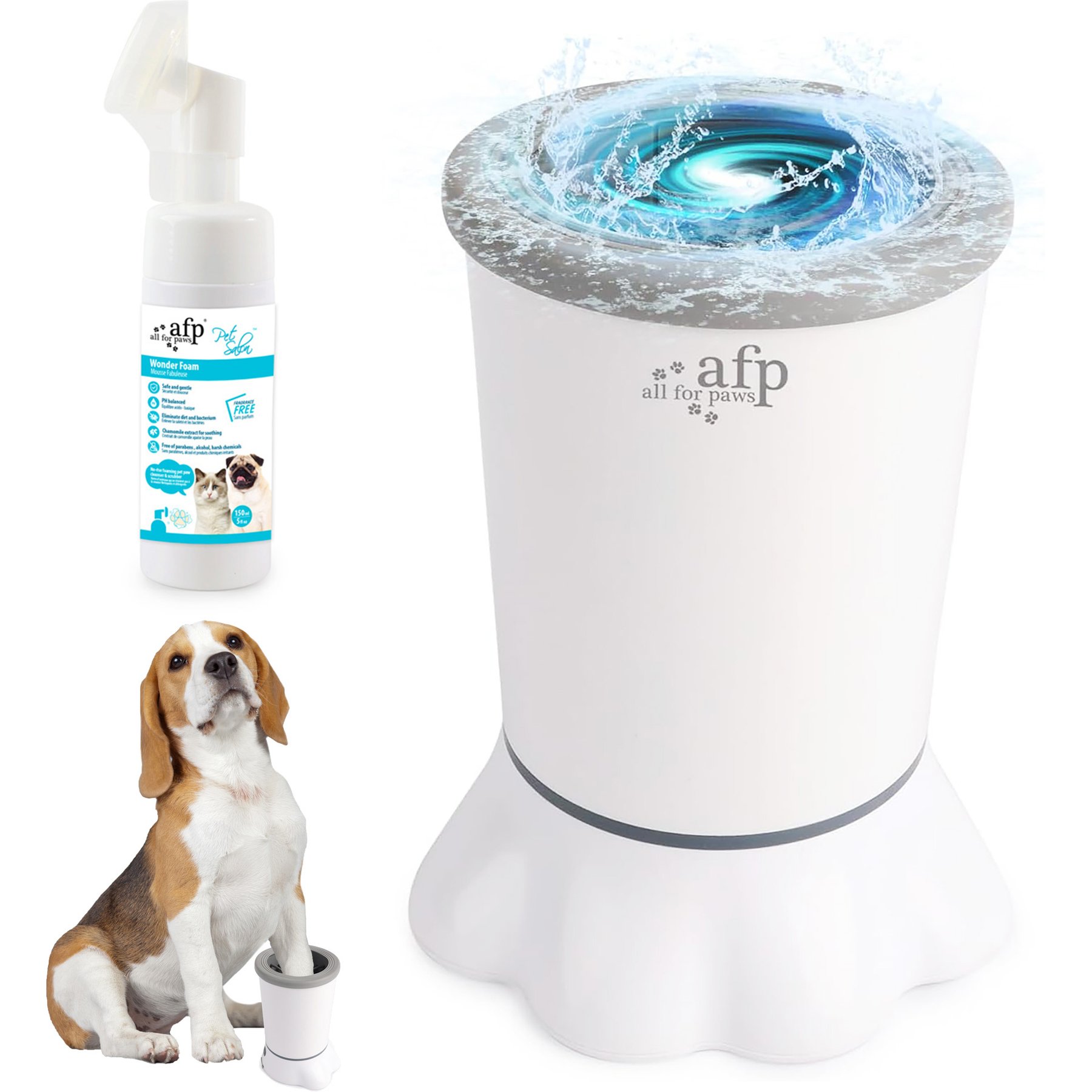 allforpaws Pet Salon Dog Paw Cleaner Set, White, 4.5 x 5.1 x 2.8-in