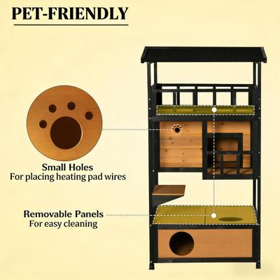 Show full view: Zeus & Ruta Wooden Outdoor Cat House with Removable Middle Board, Yellow slide 4 of 6