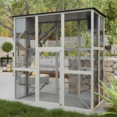 Show full view: Zeus & Ruta Wooden 6 Platforms & 2 Napping Boxes Cat House, Gray slide 3 of 5