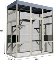 Zeus & Ruta Wooden Waterproof Roof 2 Houses & Platform Cat House, Gray slide 2 of 7