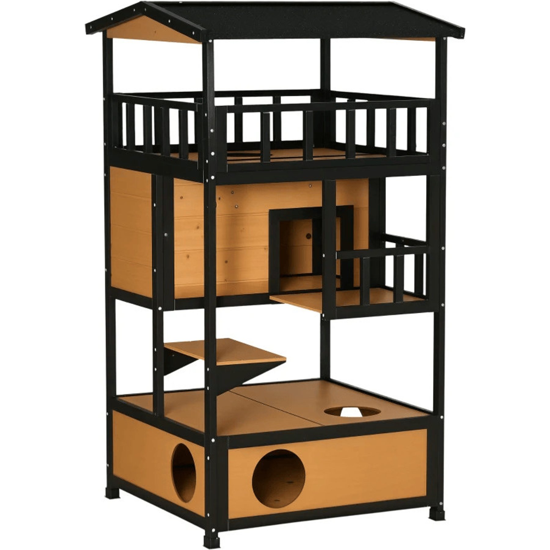 Zeus & Ruta Wooden Outdoor Cat House with Removable Middle Board, Yellow