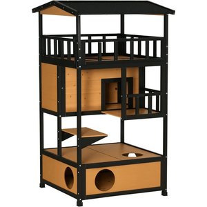 Zeus & Ruta Wooden Outdoor Cat House with Removable Middle Board, Yellow