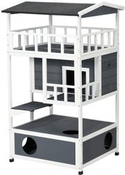 Zeus & Ruta Wooden Outdoor Asphalt Roof Cat House, Gray