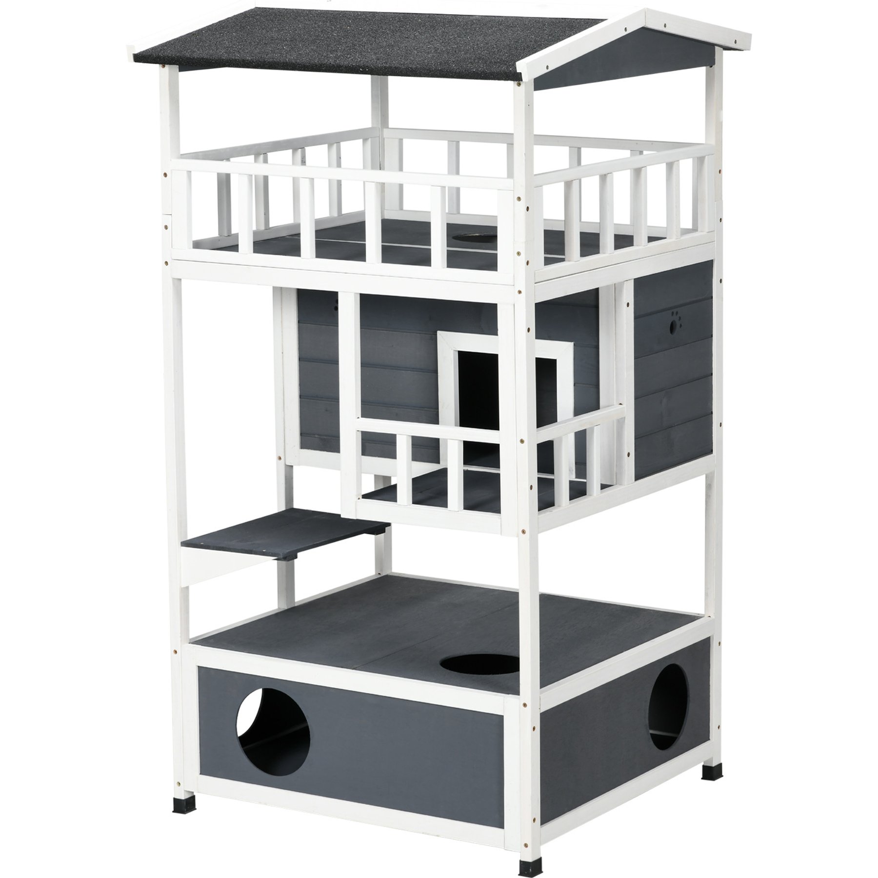 Zeus & Ruta Wooden Outdoor Asphalt Roof Cat House, Gray
