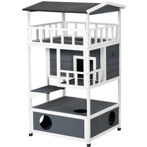Zeus & Ruta Wooden Outdoor Asphalt Roof Cat House, Gray