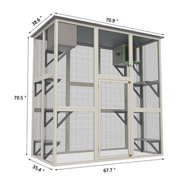 Show full view: Zeus & Ruta Wooden 6 Platforms & 2 Napping Boxes Weatherproof Asphalt Roof Cat House, Gray slide 5 of 5