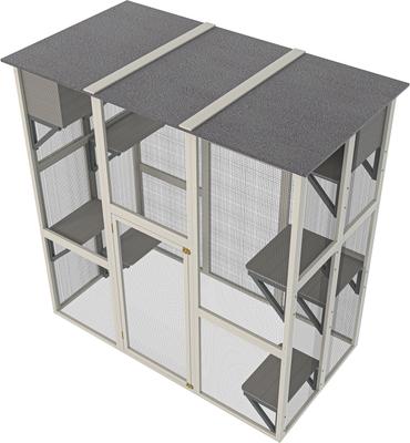 Show full view: Zeus & Ruta Wooden 6 Platforms & 2 Napping Boxes Weatherproof Asphalt Roof Cat House, Gray slide 3 of 5