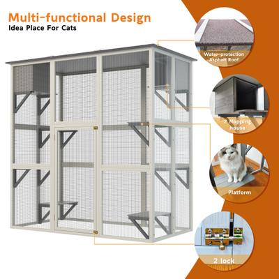 Show full view: Zeus & Ruta Wooden 6 Platforms & 2 Napping Boxes Weatherproof Asphalt Roof Cat House, Gray slide 4 of 5