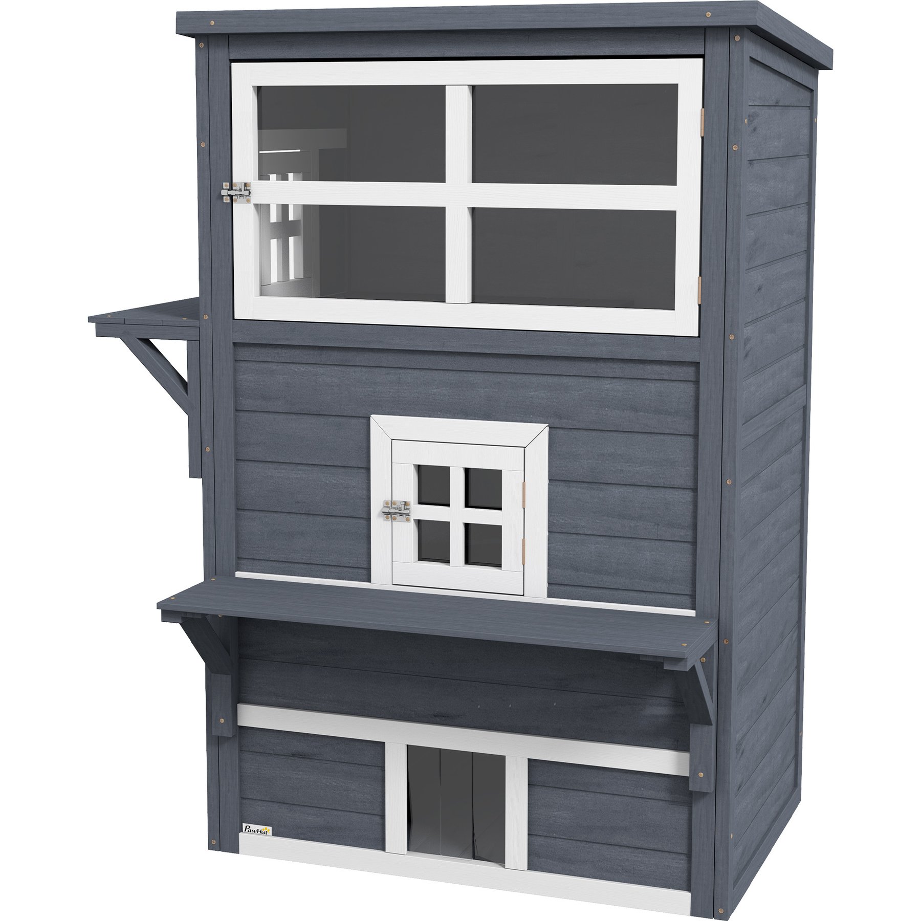 Zeus & Ruta 3-Story Raised Floor & Ashpalt Roof Cat House, Dark Gray