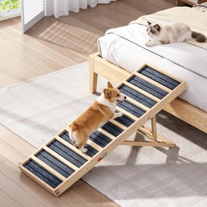 Coziwow 4-Level Upgraded Adjustable Height Foldable Wooden Non-slip Dog & Cat Ramp for Bed Couch, Gray, 55-in