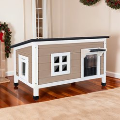 HXPLN Weatherproof Wooden Outdoor Heated Cat House, Grey, X-Large slide 2 of 8