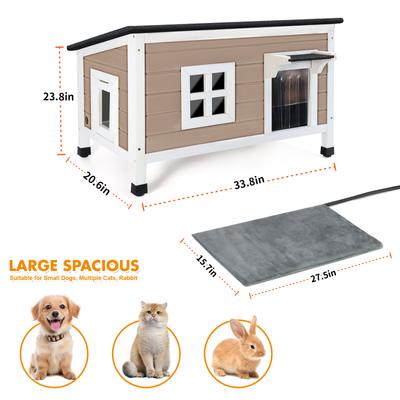 Show full view: HXPLN Weatherproof Wooden Outdoor Heated Cat House, Grey, X-Large slide 6 of 8
