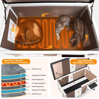 Show full view: HXPLN Weatherproof Wooden Outdoor Heated Cat House, Grey, X-Large slide 3 of 8