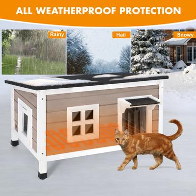 Show full view: HXPLN Weatherproof Wooden Outdoor Heated Cat House, Grey, X-Large slide 5 of 8