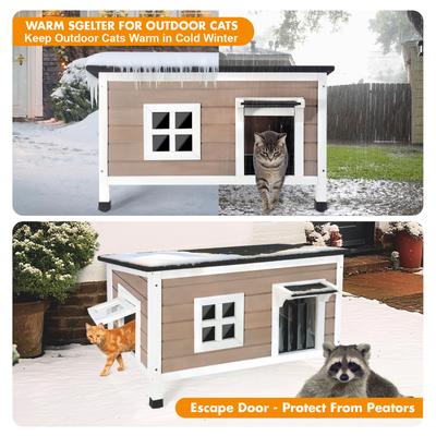 Show full view: HXPLN Weatherproof Wooden Outdoor Heated Cat House, Grey, X-Large slide 2 of 8