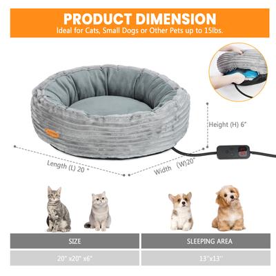 Show full view: HXPLN Washable Calming Round Donut Dog & Cat Bed with Heating Pad, Grey, 20-in slide 6 of 10