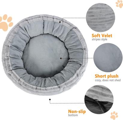 Show full view: HXPLN Washable Calming Round Donut Dog & Cat Bed with Heating Pad, Grey, 20-in slide 3 of 10