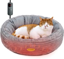 HXPLN Washable Calming Round Donut Dog & Cat Bed with Heating Pad, Grey, 20-in