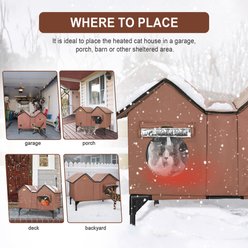 HXPLN Weatherproof, Escape Door Insulated Elevated Polyester Outdoor Heated Cat House, X-Large, Brown slide 2 of 9