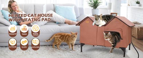 Show full view: HXPLN Weatherproof, Escape Door Insulated Elevated Polyester Outdoor Heated Cat House, X-Large, Brown slide 9 of 10