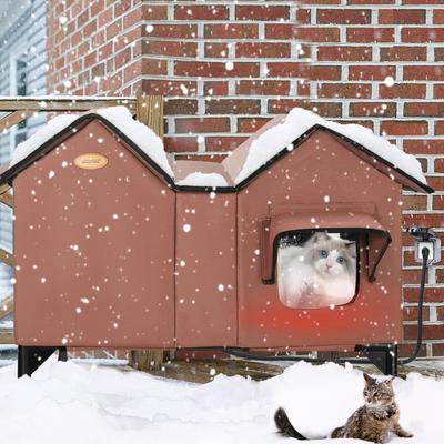 Show full view: HXPLN Weatherproof, Escape Door Insulated Elevated Polyester Outdoor Heated Cat House, X-Large, Brown slide 8 of 10