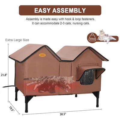 Show full view: HXPLN Weatherproof, Escape Door Insulated Elevated Polyester Outdoor Heated Cat House, X-Large, Brown slide 5 of 10