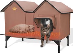 HXPLN Weatherproof, Escape Door Insulated Elevated Polyester Outdoor Heated Cat House, X-Large, Brown slide 1 of 9