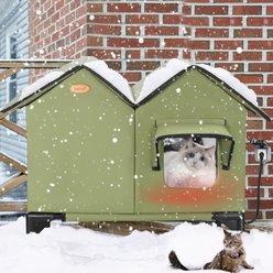 HXPLN Weatherproof, Escape Door Insulated Elevated Polyester Outdoor Heated Cat House, Green slide 2 of 9