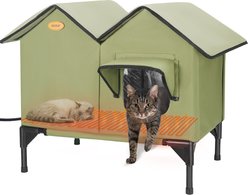 HXPLN Weatherproof, Escape Door Insulated Elevated Polyester Outdoor Heated Cat House, Green