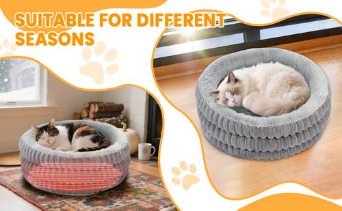 Show full view: HXPLN Washable Round Donut Deep Sleep Calming Dog & Cat Bed with Adjustable Heating Pad, Grey, 20-in slide 9 of 10