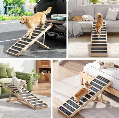 Show full view: Coziwow 4-Level 55-in Upgraded Foldable Wooden Dog & Cat Couch Ramp, Natural Wood slide 7 of 10