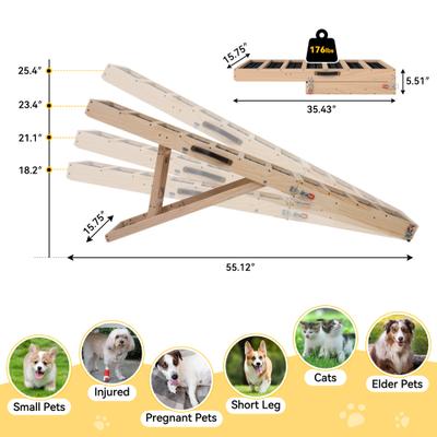 Show full view: Coziwow 4-Level 55-in Upgraded Foldable Wooden Dog & Cat Couch Ramp, Natural Wood slide 6 of 10