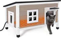 HXPLN Weatherproof Wooden Outdoor Heated Cat House, Grey, X-Large