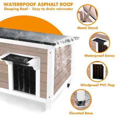 Show full view: HXPLN Weatherproof Wooden Outdoor Heated Cat House, Grey, X-Large slide 4 of 8