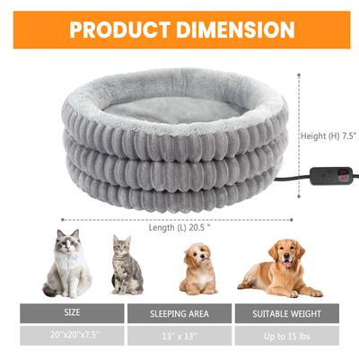 Show full view: HXPLN Washable Round Donut Deep Sleep Calming Dog & Cat Bed with Adjustable Heating Pad, Grey, 20-in slide 7 of 10