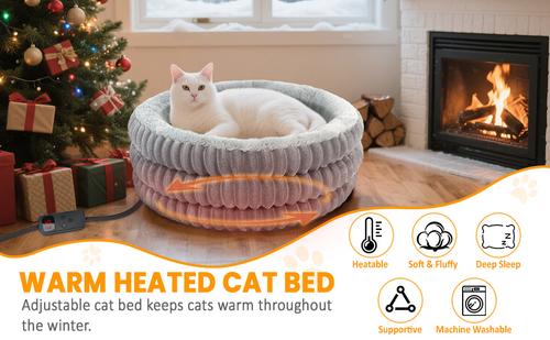 Show full view: HXPLN Washable Round Donut Deep Sleep Calming Dog & Cat Bed with Adjustable Heating Pad, Grey, 20-in slide 8 of 10