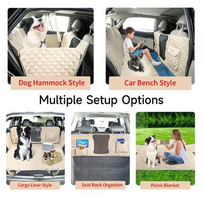 Show full view: Bark Lover Waterproof Hammock Dog Car Back Seat Cover with Mesh Window & Multiple Pockets, Beige, 52 x 58-in slide 4 of 9