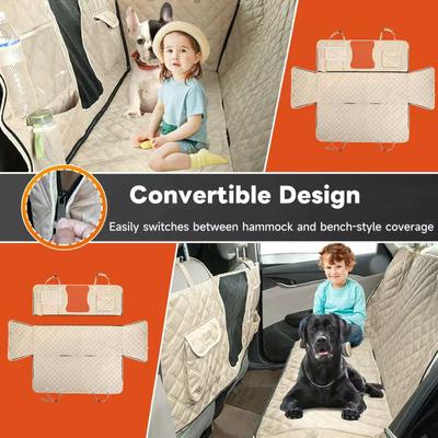 Show full view: Bark Lover Waterproof Hammock Dog Car Back Seat Cover with Mesh Window & Multiple Pockets, Beige, 52 x 58-in slide 5 of 9