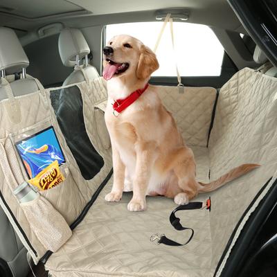 Show full view: Bark Lover Waterproof Hammock Dog Car Back Seat Cover with Mesh Window & Multiple Pockets, Beige, 52 x 58-in slide 2 of 9