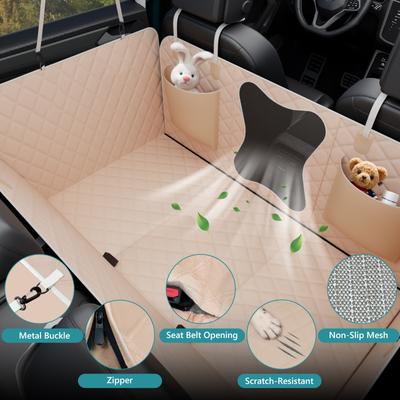 Show full view: Bark Lover Waterproof Nonslip Hammock Dog Car Back Seat Cover, 52 x 64-in, Beige slide 6 of 7